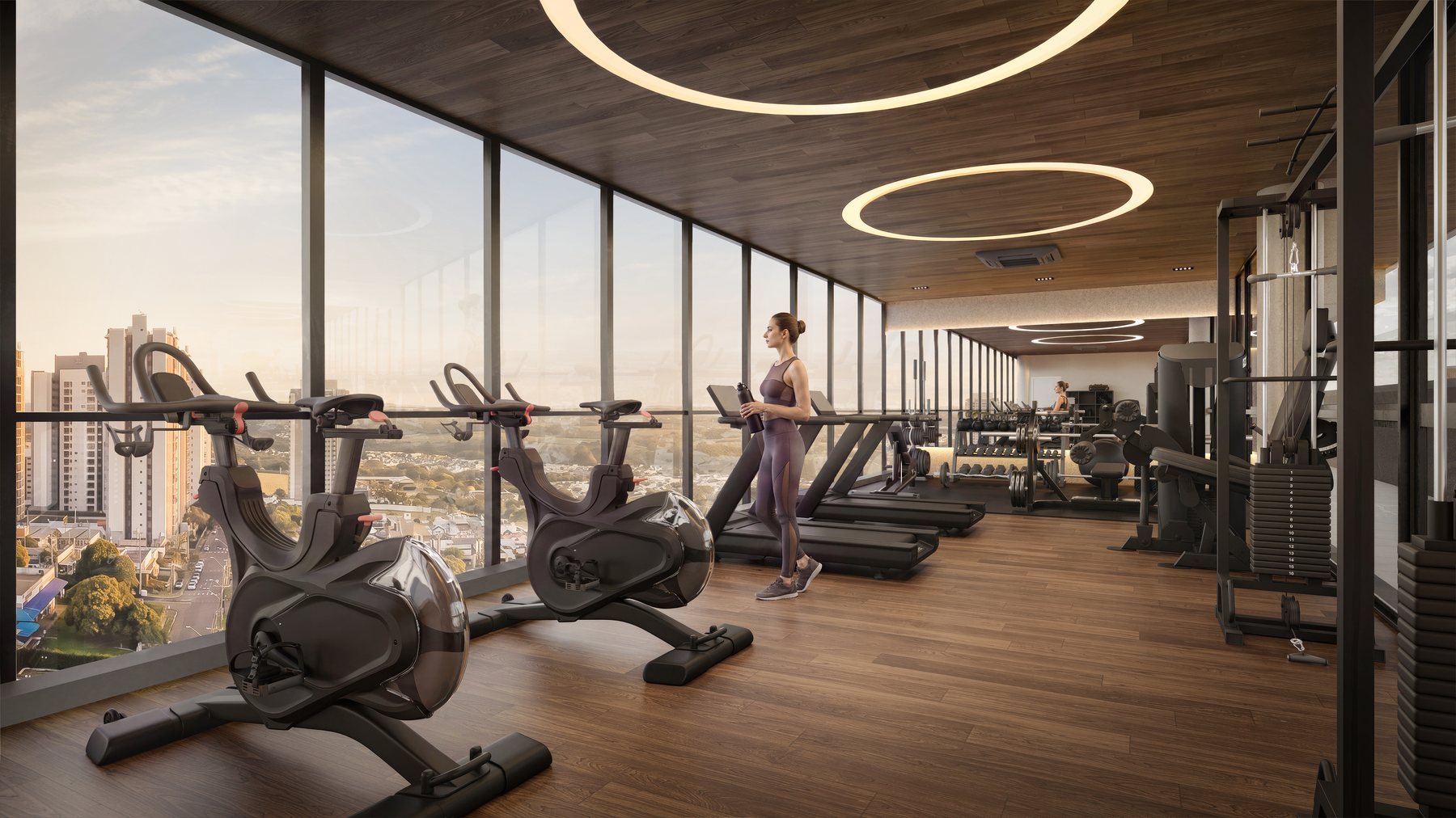 Academia do Harbor 360° com vista para a cidade