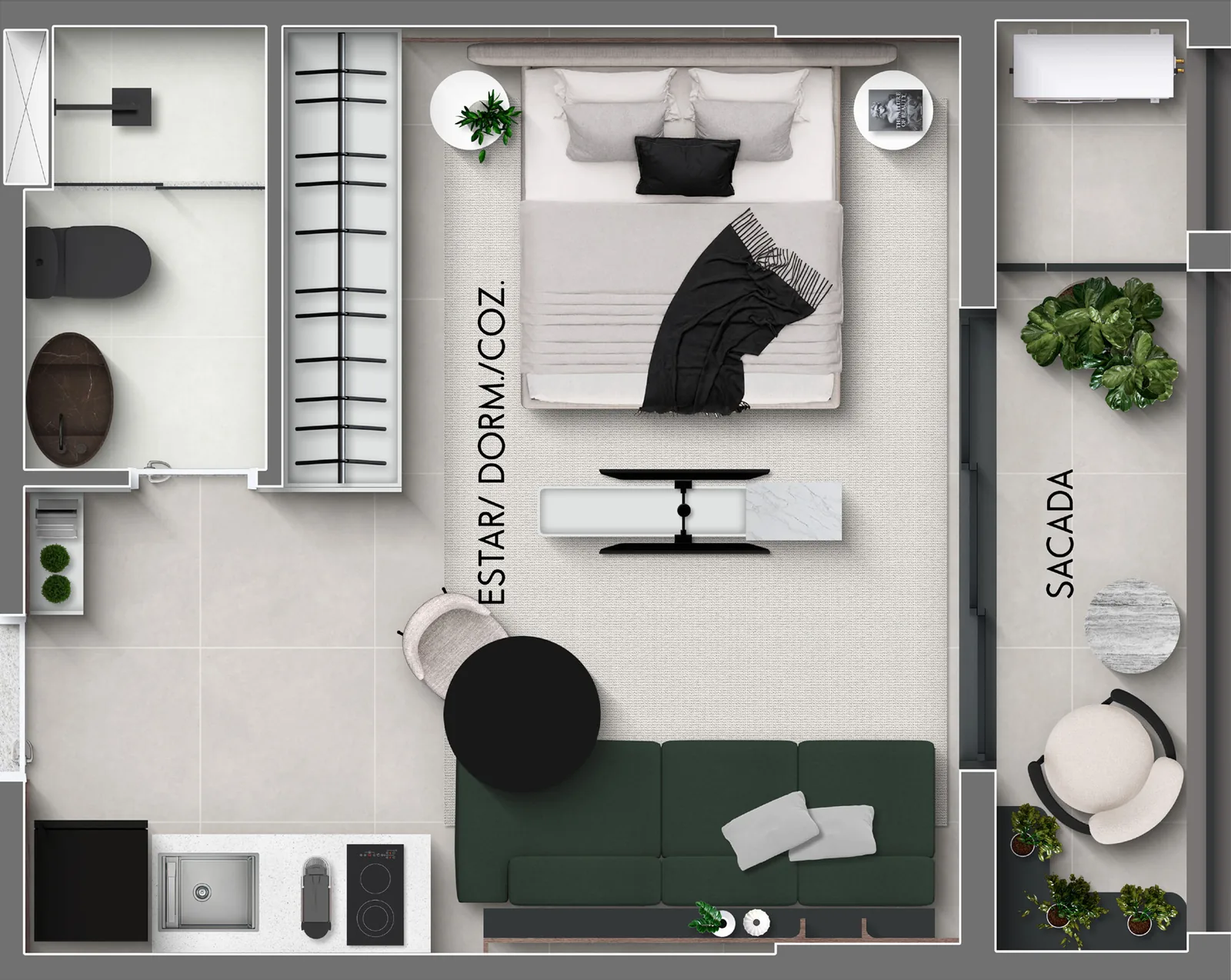 Planta do Apartamento 08, com 31,97 m²