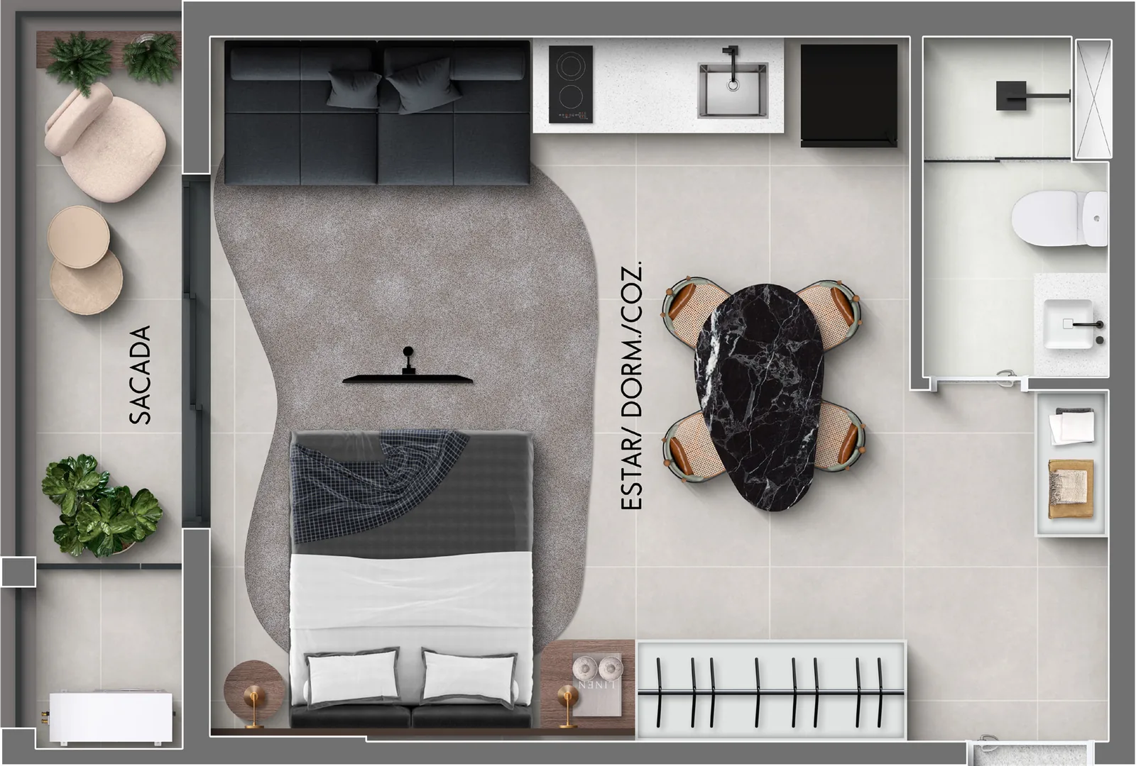 Planta do Apartamento 02, com 39,46 m²